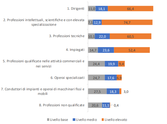 Immagine che indica in percentuale l'importanza del possesso delle competenze digitali