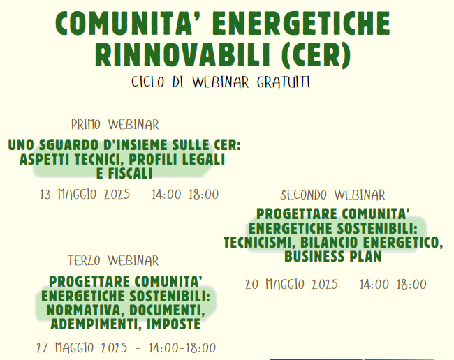 Comunità energetiche rinnovabili, webinar Comunità energetiche rinnovabili